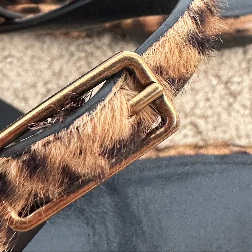 YSL Saint Laurent Spot Leopard Print Calf Hair Cassandra Gold Sandals Sz 37.5 - Picture 5 of 6